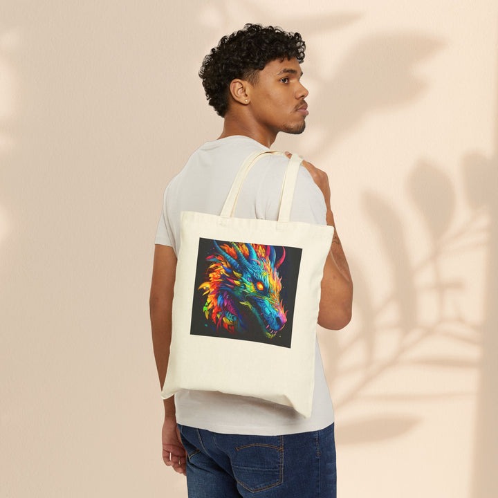 Cotton Canvas Tote Bag - Neon Dragon