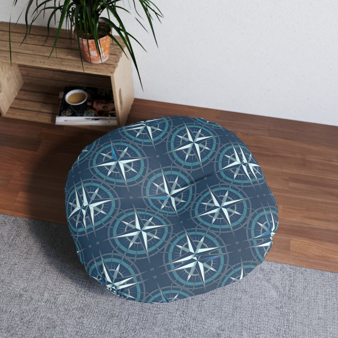 Compass Tufted Floor Pillow, Round