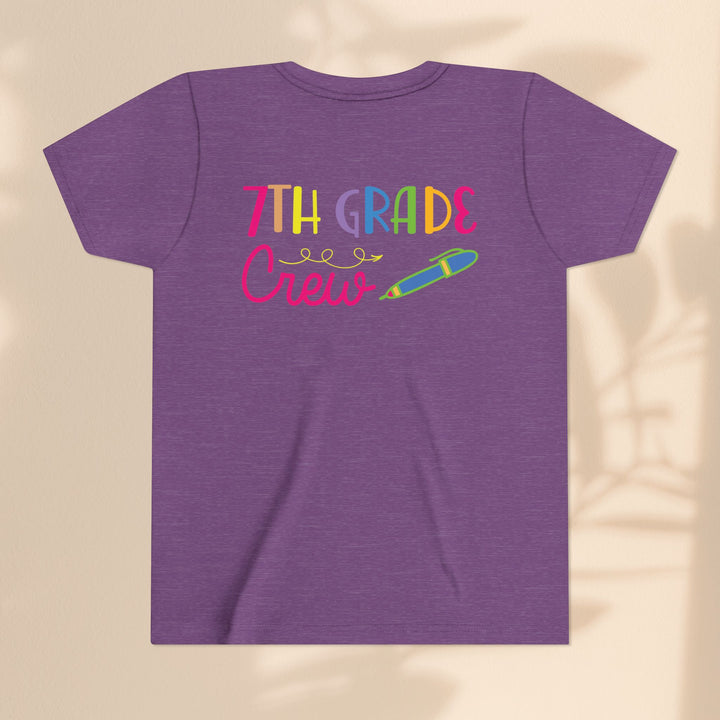 Seventh Grade Crew Tee, Fun School Spirit Shirt, Youth Fashion Top, Back to School Gift, Kids' Team Apparel, Colorful Graphic T-shirt