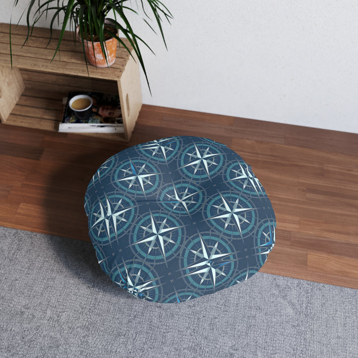 Compass Tufted Floor Pillow, Round