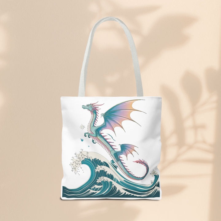 Dragons and Waves AOP Tote Bag, Ocean Life, Fantasy Art, Dragon Lovers Gift, Eco-Friendly Shopping Bag, Unique Design
