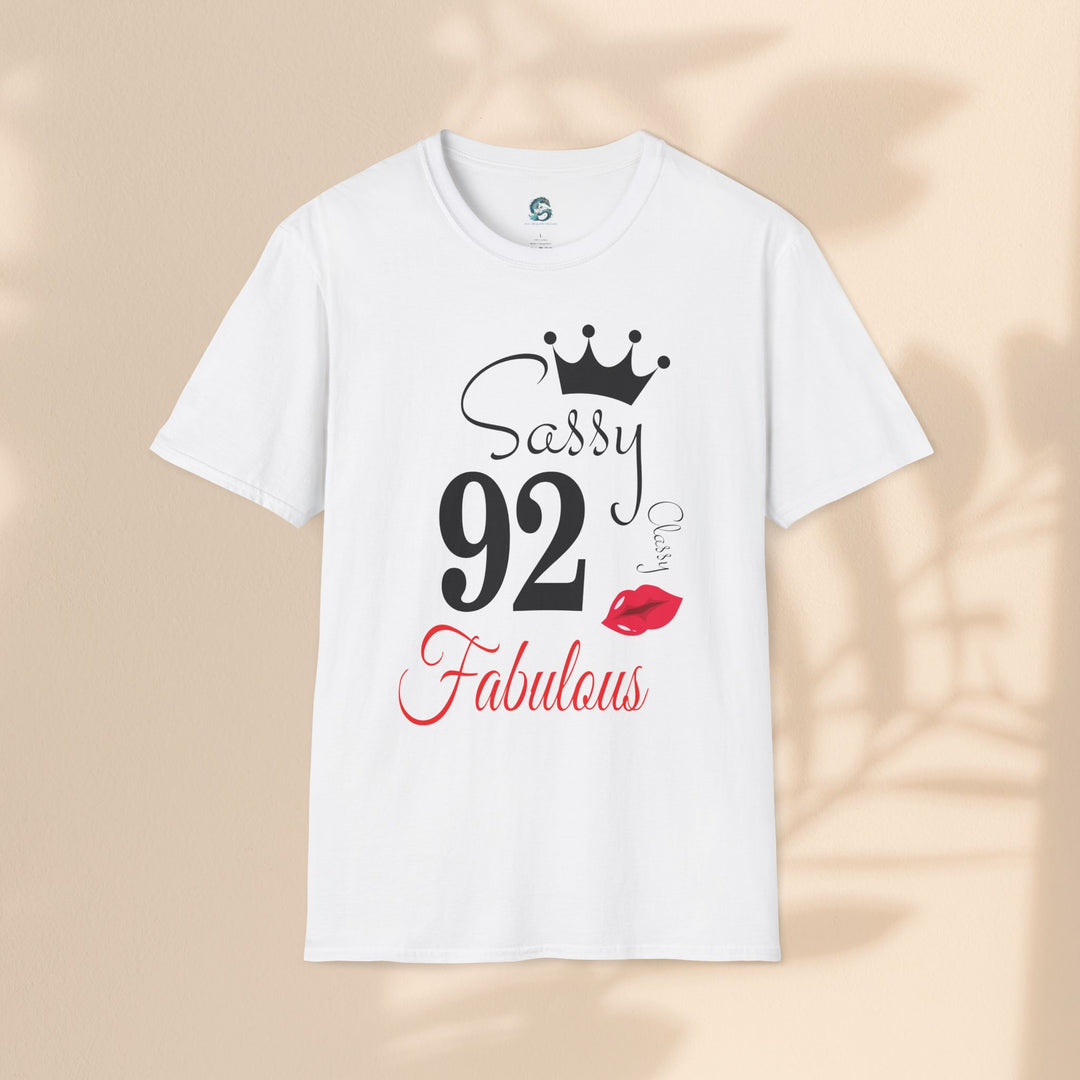 Sassy age 92 Fabulous T-Shirt | Fun Birthday Gift, Trendy Casual Wear, Statement Tee, Women's Fashion, Stylish Graphic Tee