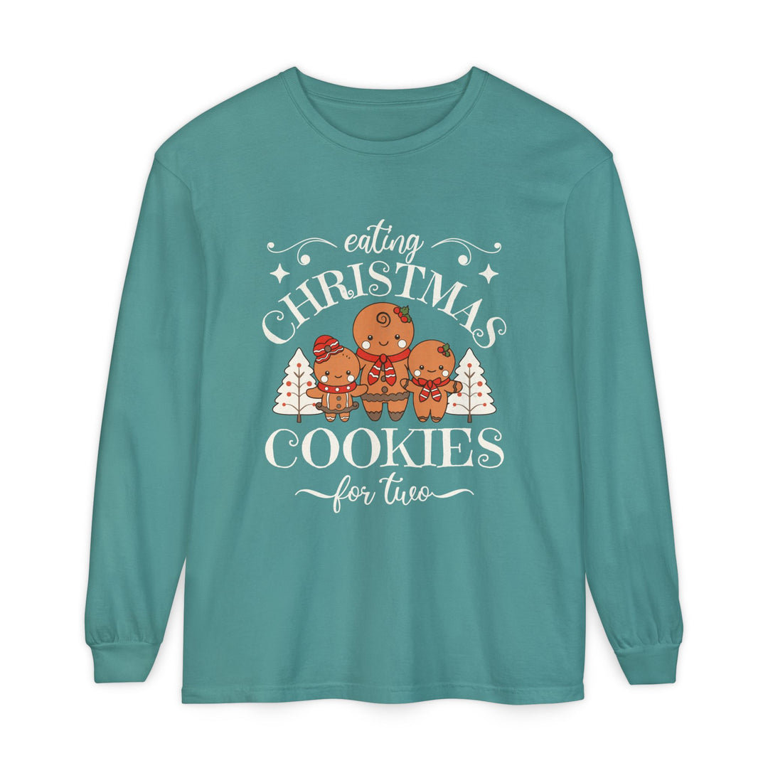 Unisex Garment-dyed Long Sleeve T-Shirt - Eating Christmas Cookies For Two