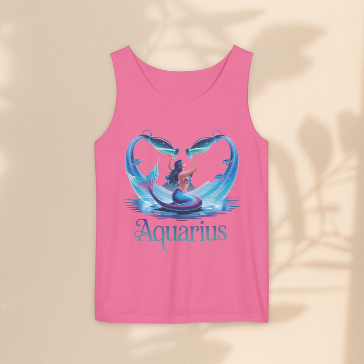 Aquarius Unisex Garment-Dyed Tank Top, Zodiac Apparel, Astrology Gift, Summer Outfit, Festival Wear, Birthday Gift
