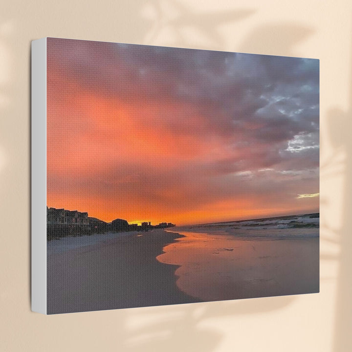 Sunset Beach Satin Stretched Canvas Wall Art
