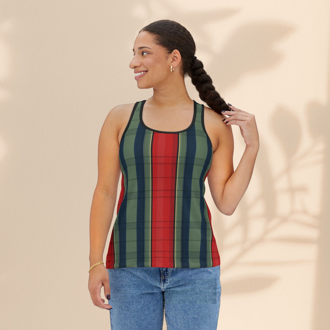 Red & Green Striped Women's Tank Top — Festive Summer Stripe Tank