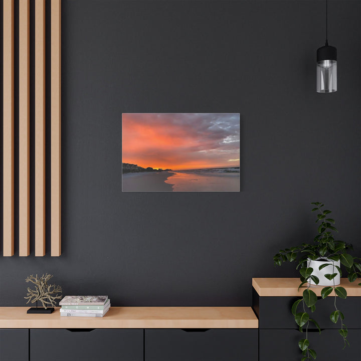 Sunset Beach Satin Stretched Canvas Wall Art