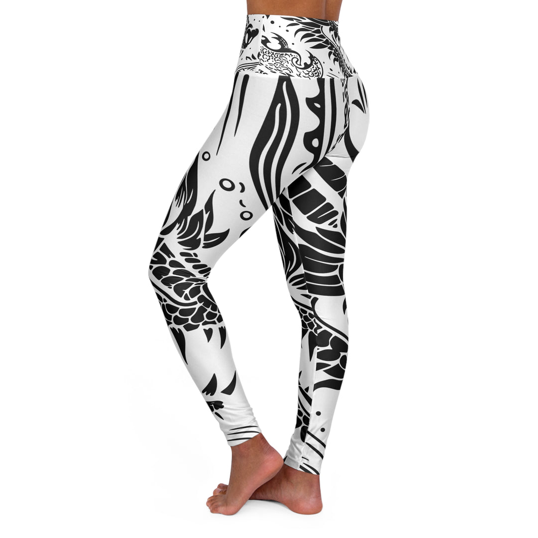 High Waisted Yoga Leggings - Dragon Black and White