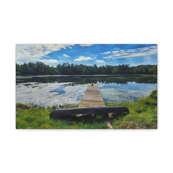 Tranquil Lakeside Dock Scene Canvas Wall Art