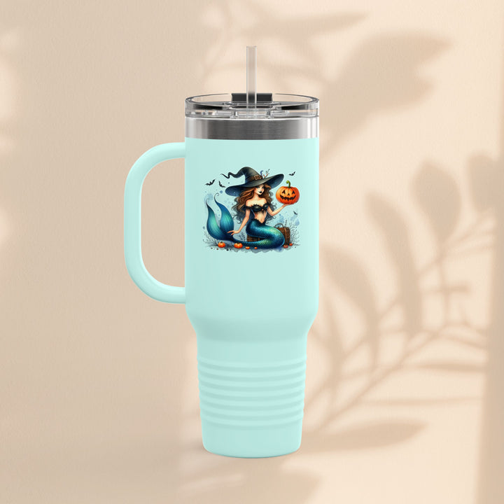 Mermaid & Pumpkin Halloween Travel Mug – 40oz Insulated Tumbler for Gifts & Parties