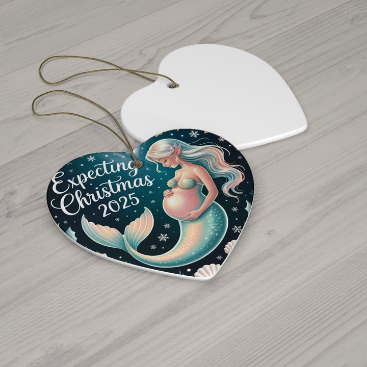 Mermaid Expecting Ornament – Christmas 2025 Holiday Keepsake & Baby Announcement Gift