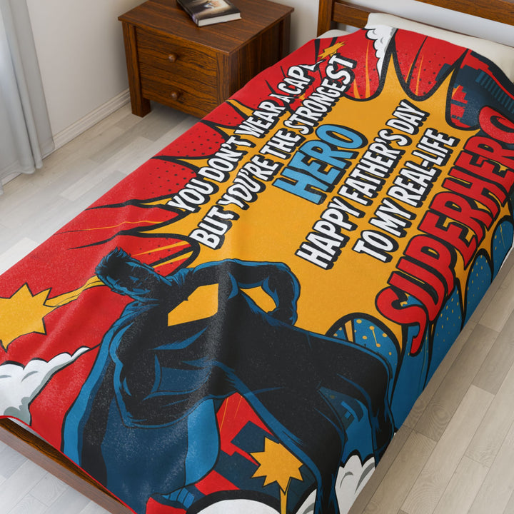 Superhero Dad Velveteen Plush Blanket - Perfect Gift for Father's Day