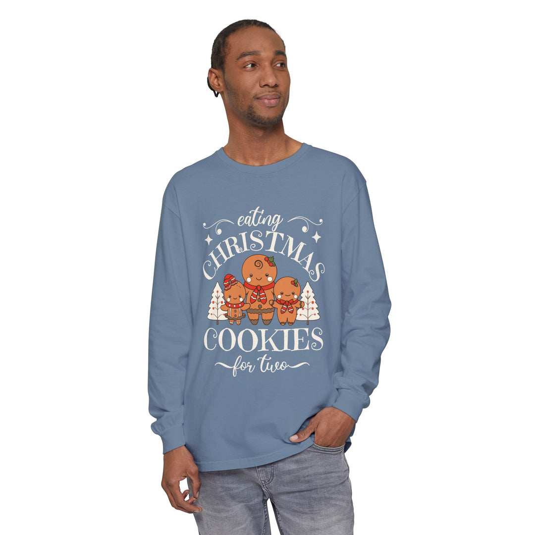 Unisex Garment-dyed Long Sleeve T-Shirt - Eating Christmas Cookies For Two