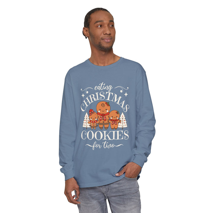 Unisex Garment-dyed Long Sleeve T-Shirt - Eating Christmas Cookies For Two