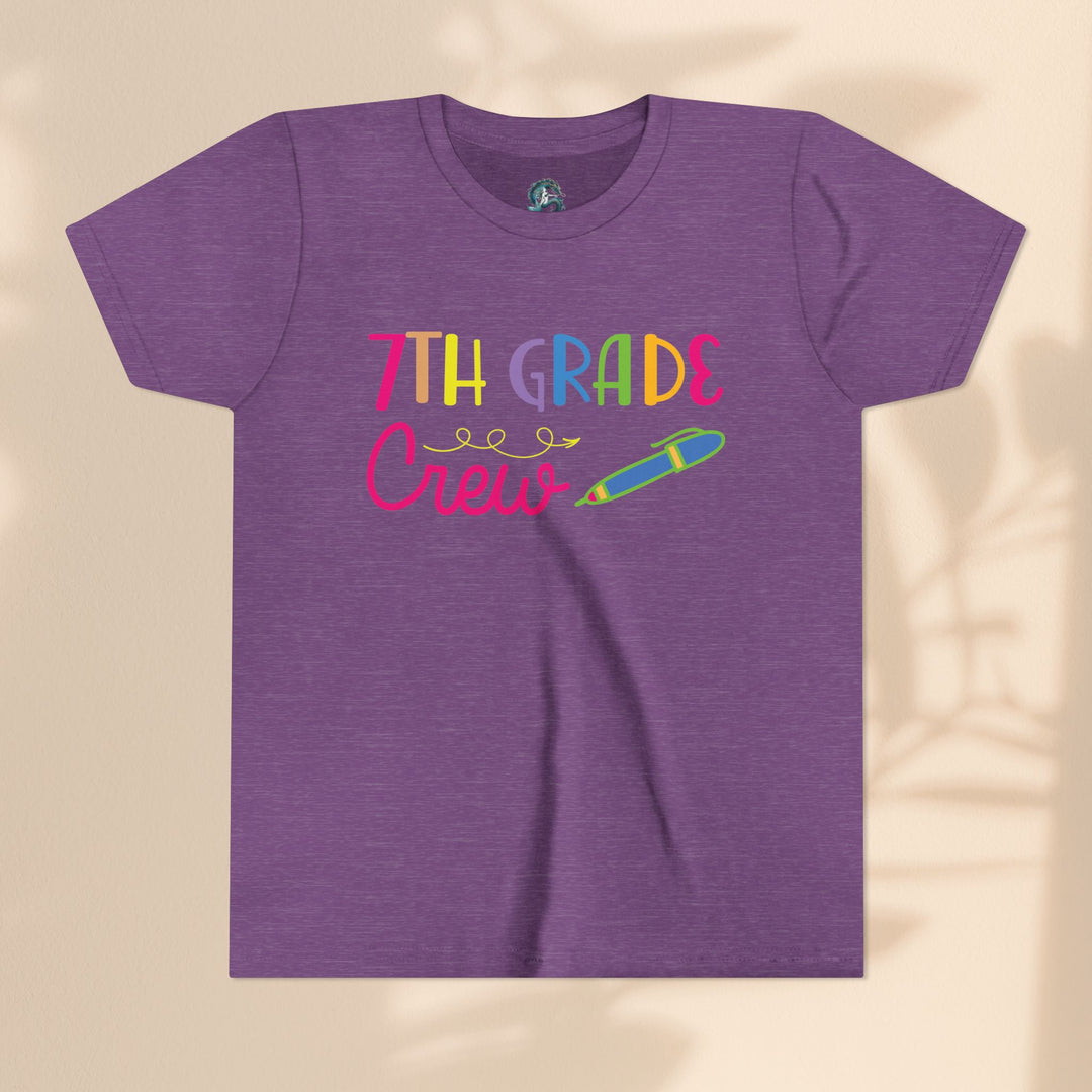 Seventh Grade Crew Tee, Fun School Spirit Shirt, Youth Fashion Top, Back to School Gift, Kids' Team Apparel, Colorful Graphic T-shirt
