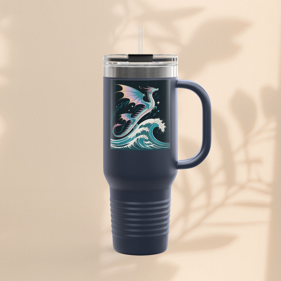 Fantasy-Inspired Insulated Travel Mug, 40oz - Perfect for Adventurers, Dragon and Ocean Lovers, Gift for Birthdays, Travel, and More