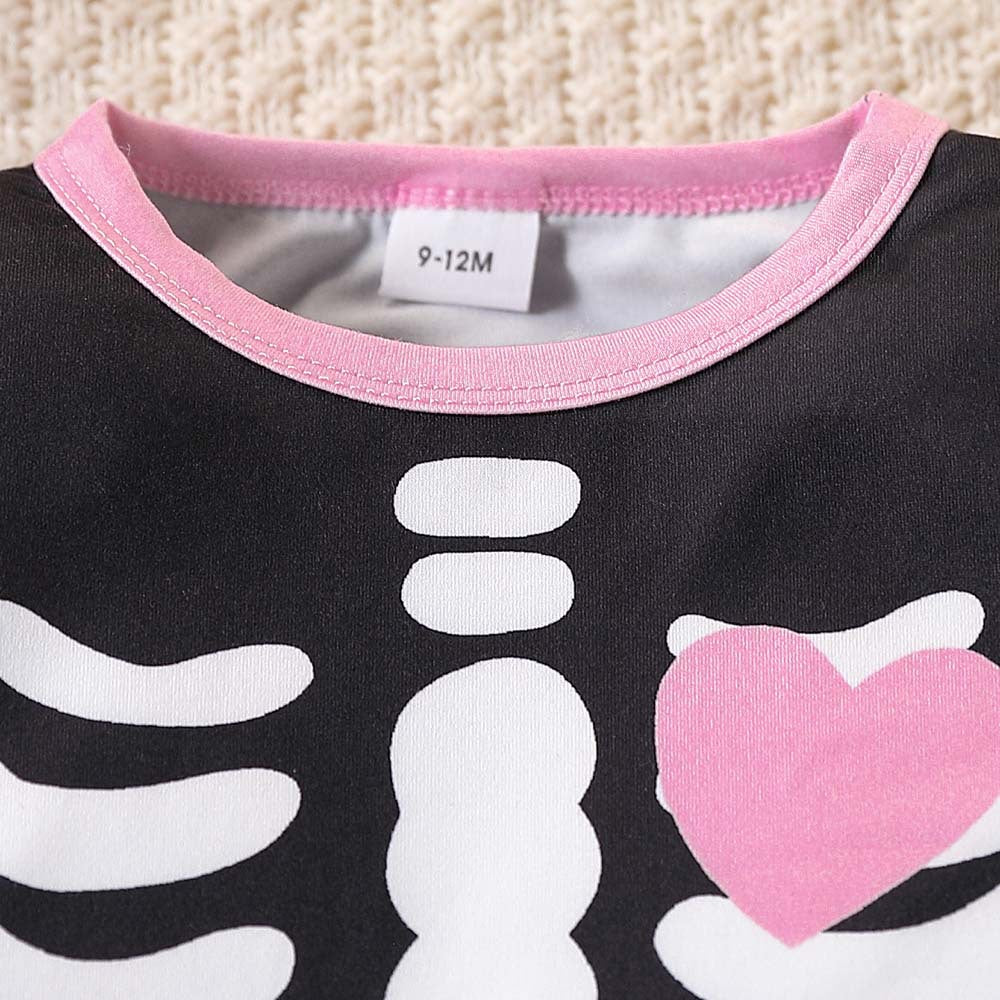 Girls’ Cartoon Skeleton Halloween Outfit Set