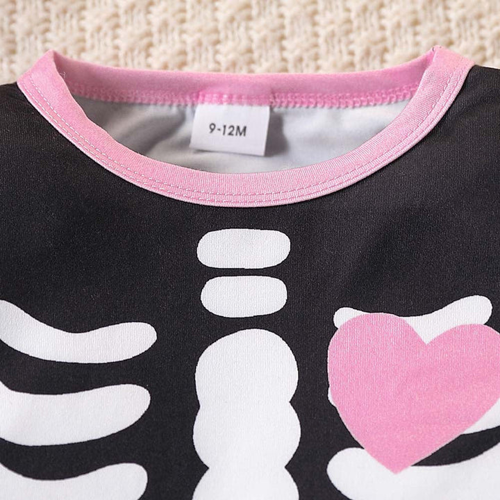 Girls’ Cartoon Skeleton Halloween Outfit Set