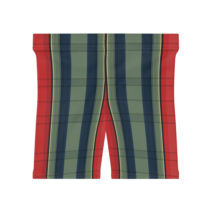 Retro Green & Red Plaid Stripe Biker Shorts — Plaid Stripe AOP