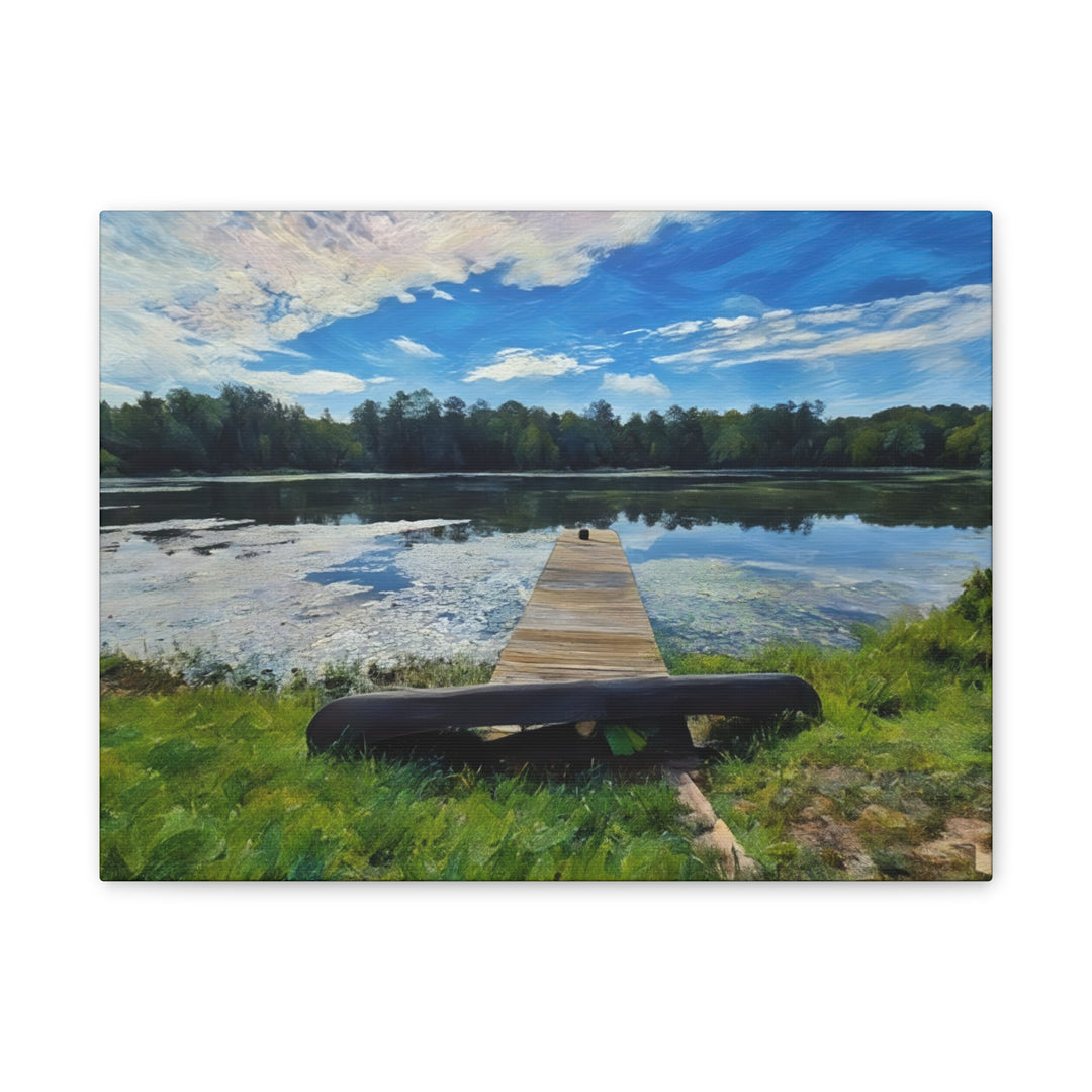 Tranquil Lakeside Dock Scene Canvas Wall Art