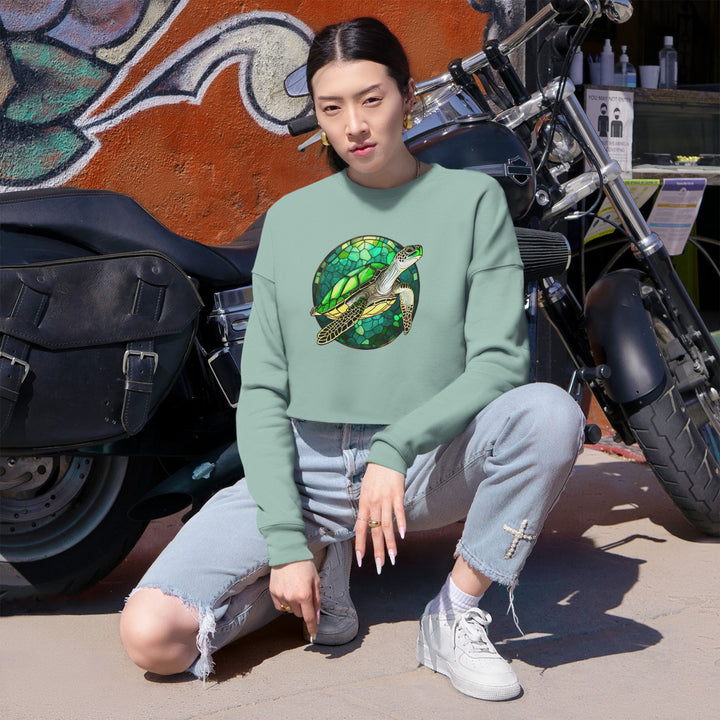 Eco-Friendly Women's Cropped Sweatshirt with Sea Turtle Design | Perfect for Nature Lovers