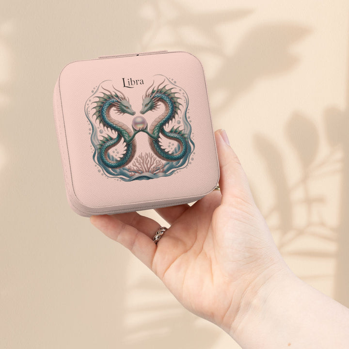Libra Zodiac Travel Jewelry Case — Compact Pink Keepsake Box