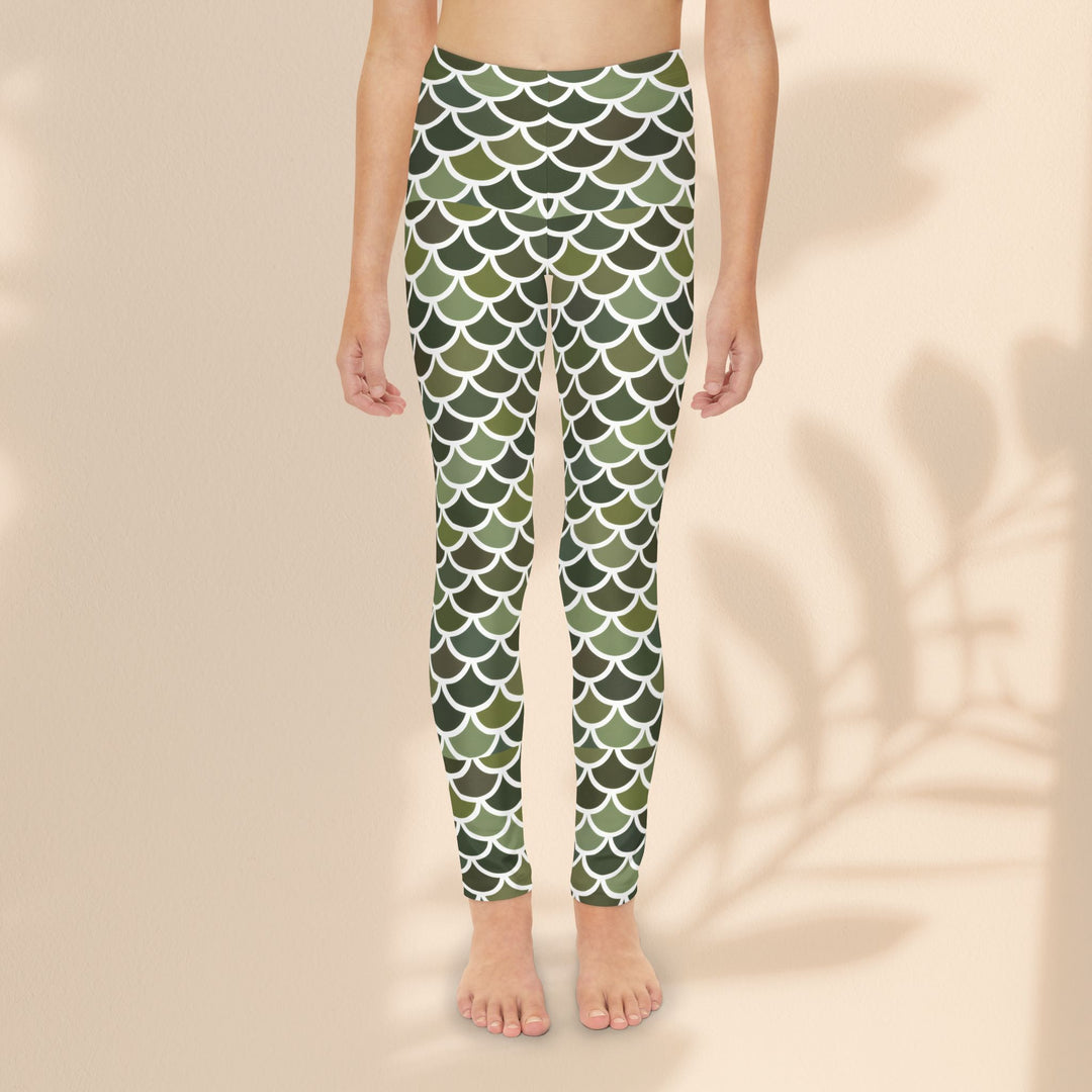 Youth Full-Length Leggings  - Green Mer Scales