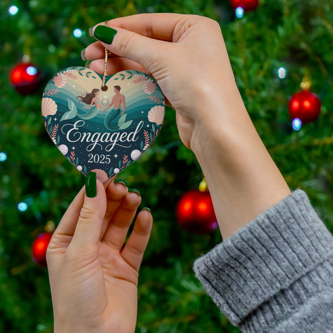 Mermaid & Merman Engagement 2025 Ceramic Ornament – Romantic Holiday Keepsake Gift