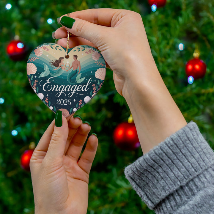Mermaid & Merman Engagement 2025 Ceramic Ornament – Romantic Holiday Keepsake Gift