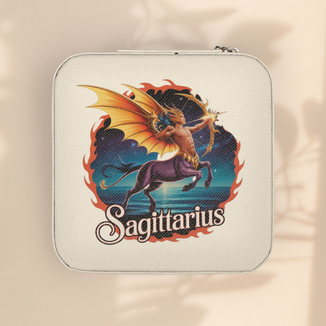 Sagittarius Zodiac Leatherette Jewelry Travel Case — Compact Ring & Earring Organizer