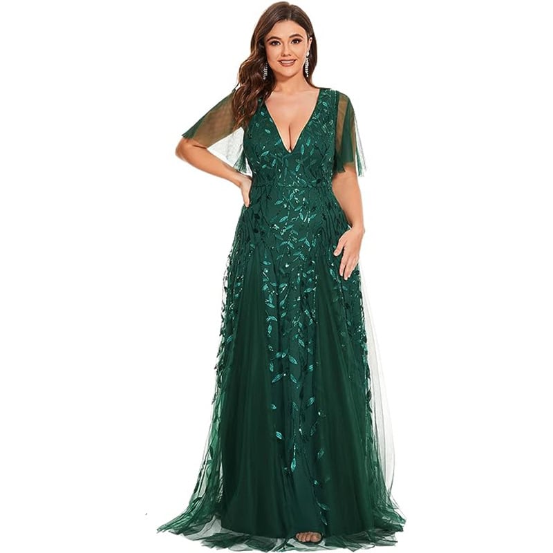 Plus-Size Sequin Fishtail Dress – Red Christmas Party Gown