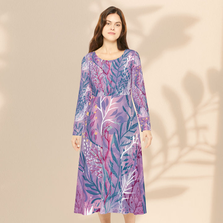 Women's Long Sleeve Dance Dress (AOP) - Purple Seaweed