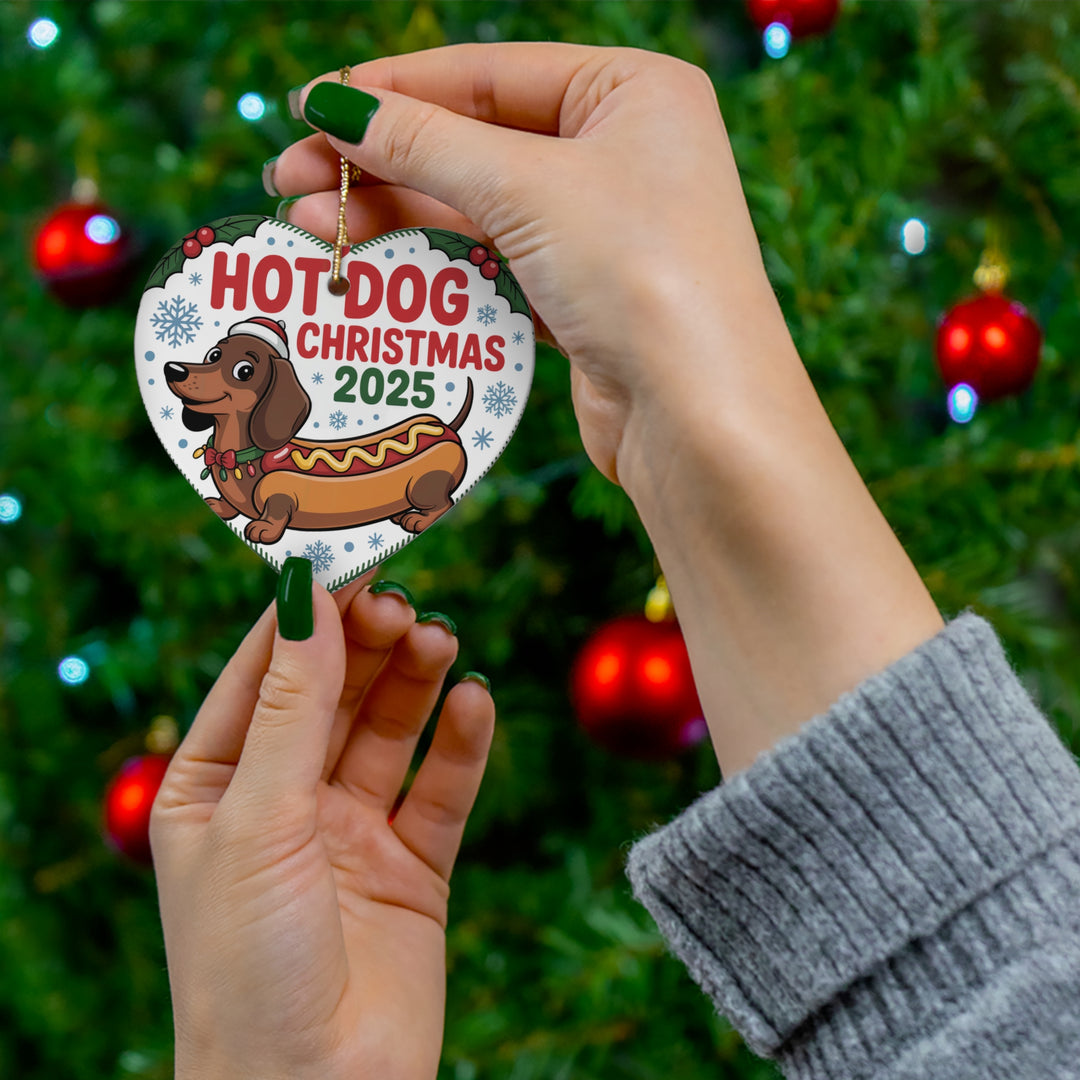 Hot Dog Christmas 2025 Ceramic Ornament