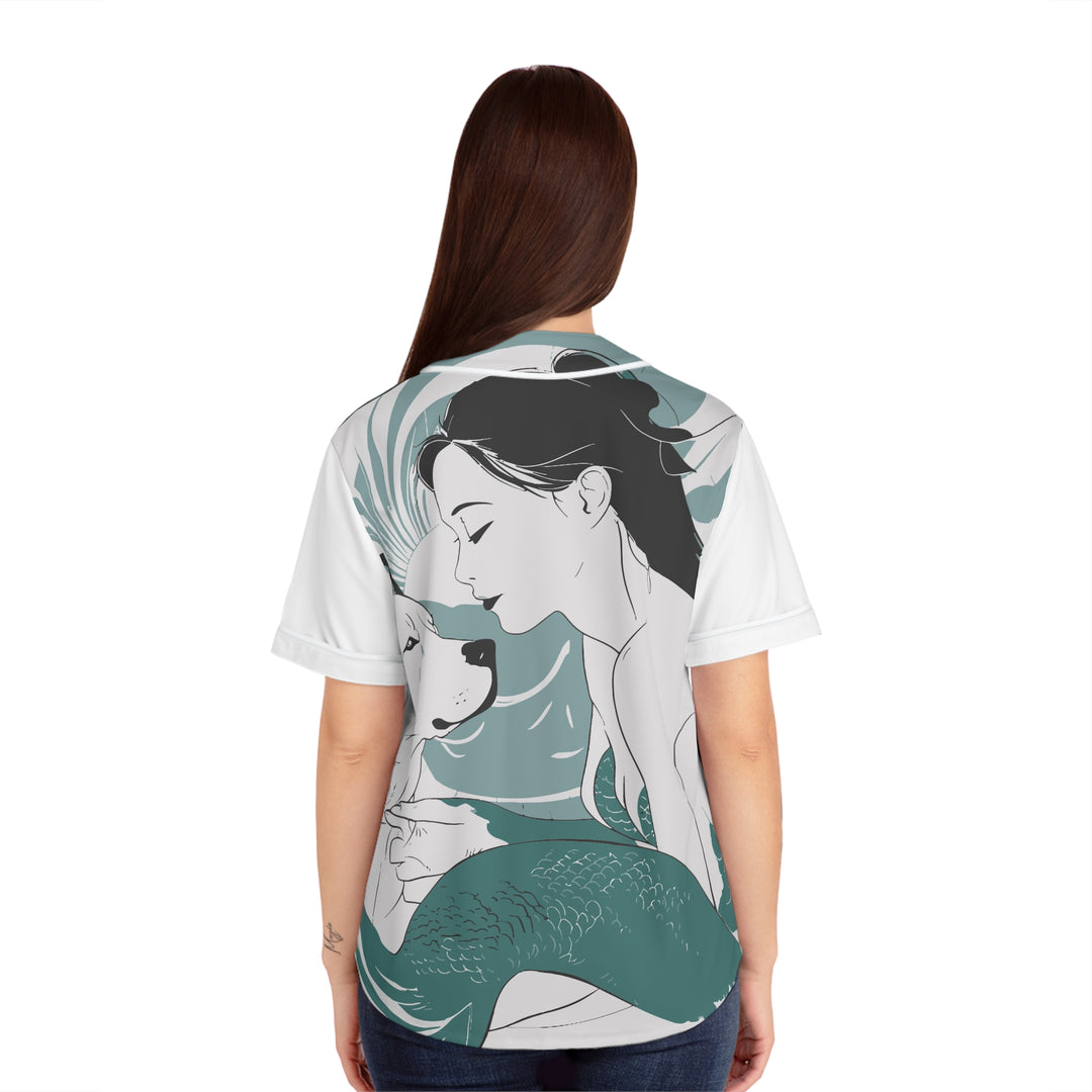 Women's Baseball Jersey - Japanese Mermaid with Dog