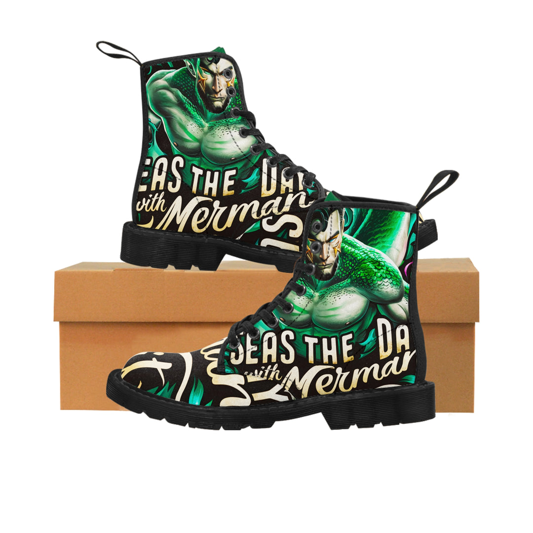 Men's Canvas Boots - Seas the Day with Merman Spirit