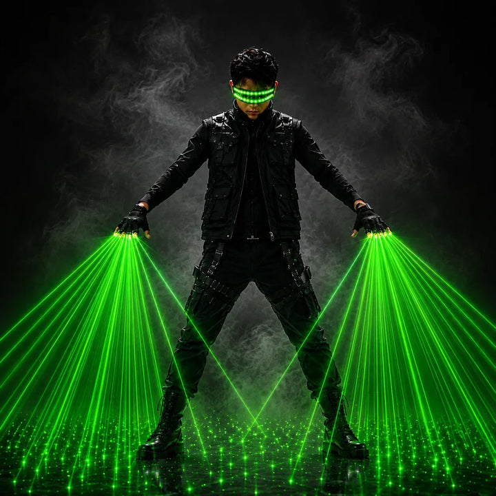 Green & Red Laser Gloves with LED Glasses Rave Set
