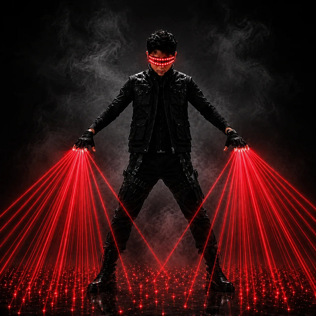 Green & Red Laser Gloves with LED Glasses Rave Set