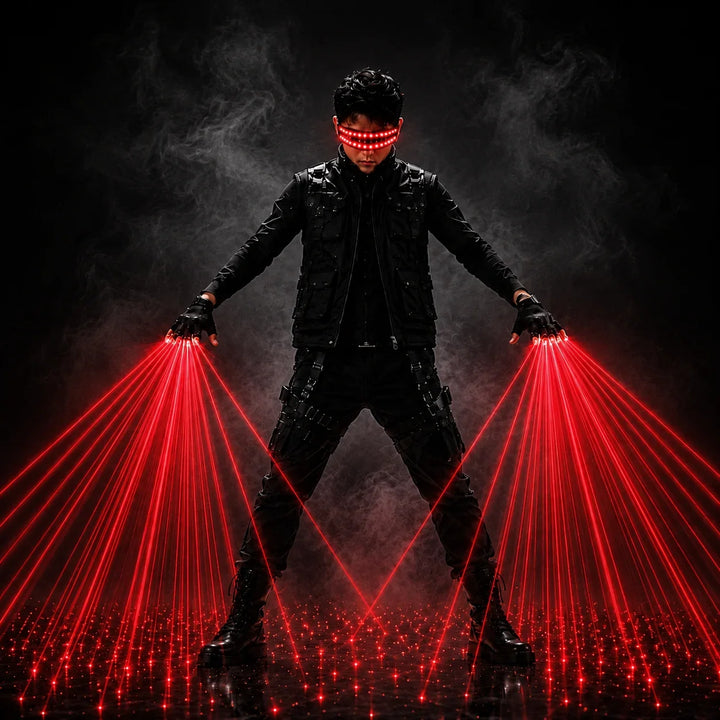 Green & Red Laser Gloves with LED Glasses Rave Set