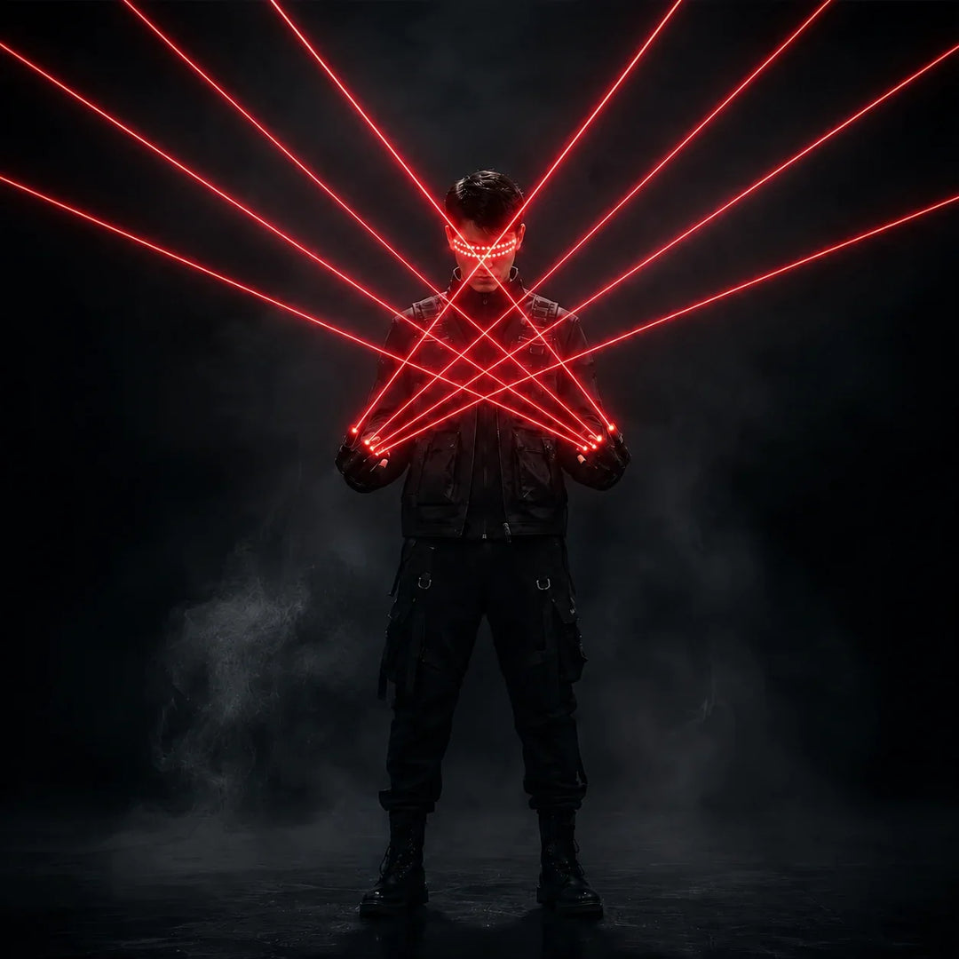 Green & Red Laser Gloves with LED Glasses Rave Set