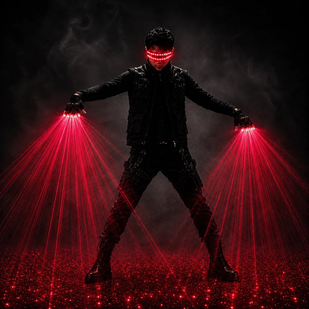 Green & Red Laser Gloves with LED Glasses Rave Set