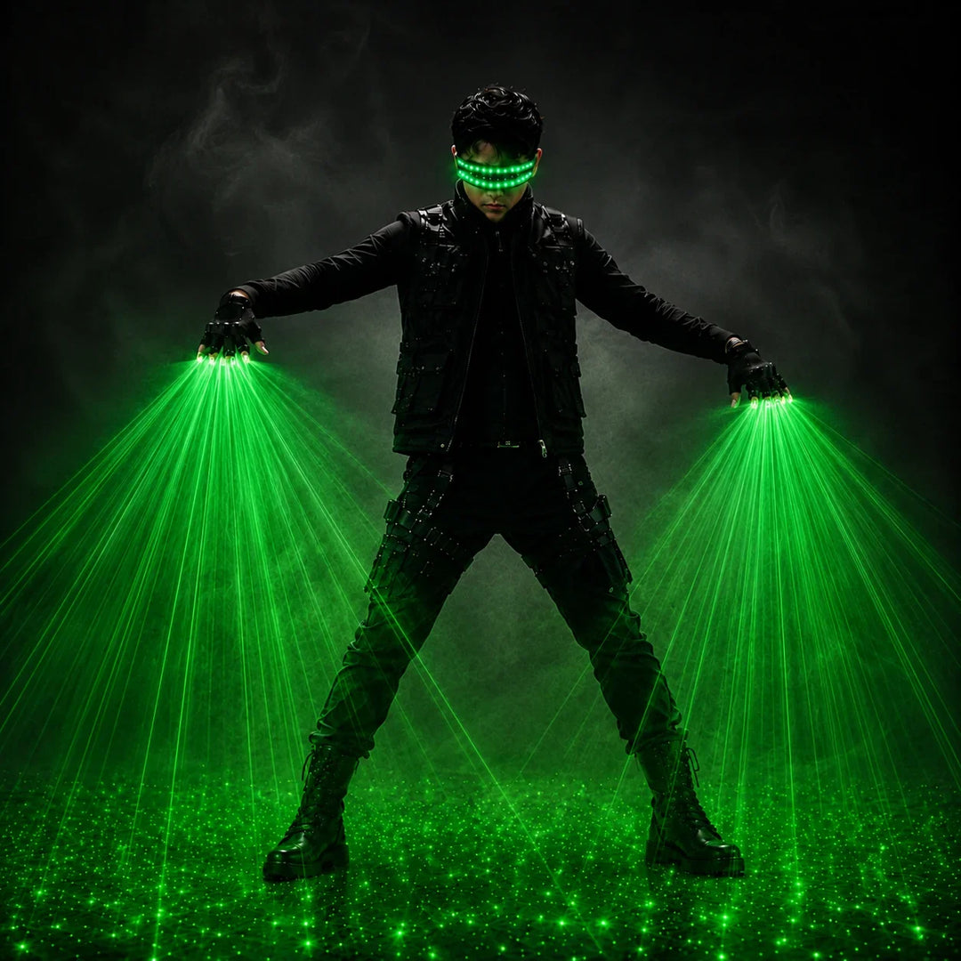Green & Red Laser Gloves with LED Glasses Rave Set