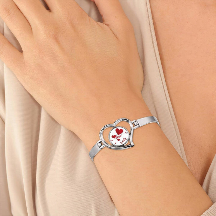Personalized Name Heart Bangle Bracelet in Silver