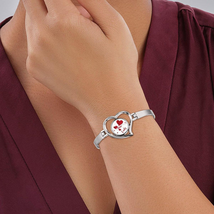Personalized Name Heart Bangle Bracelet in Silver