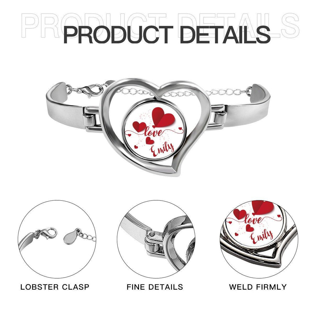 Personalized Name Heart Bangle Bracelet in Silver