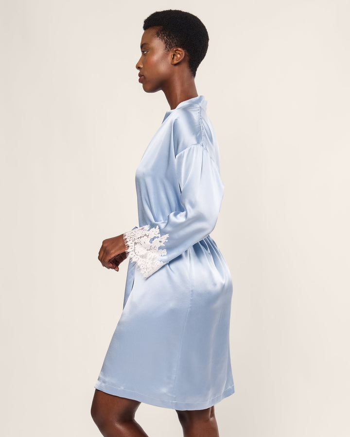 Women's Silk Lace Robe in Periwinkle