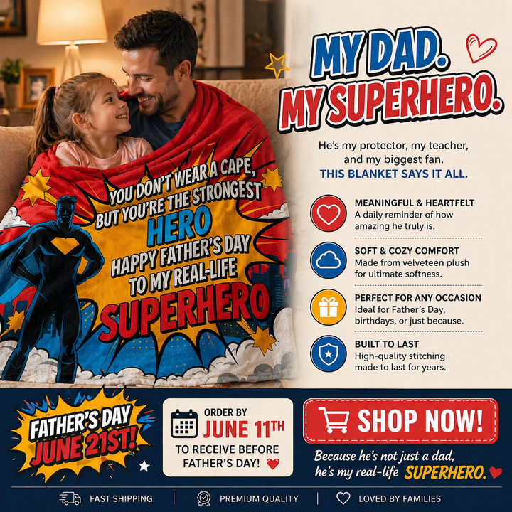 Superhero Dad Velveteen Plush Blanket - Perfect Gift for Father's Day