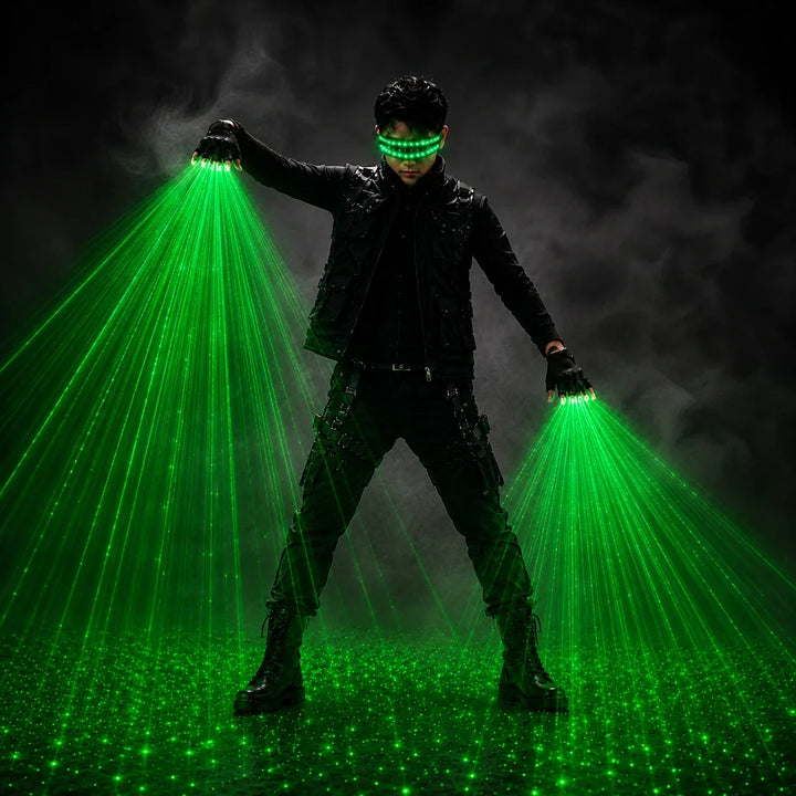 Green & Red Laser Gloves with LED Glasses Rave Set