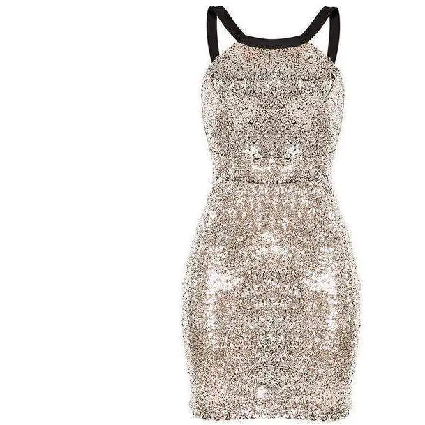 Sexy Backless Halter Party Dress with Beaded Detail