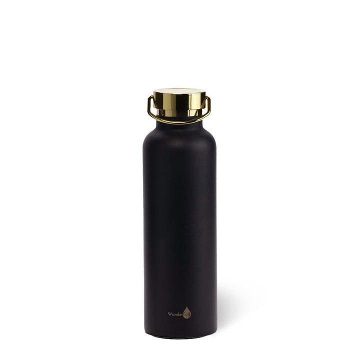 24 oz Insulated Stainless Steel Water Bottle | Black with Gold Lid