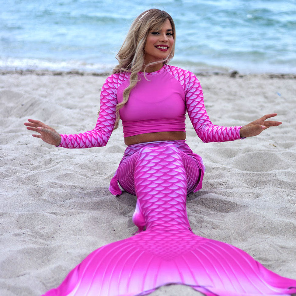 Malibu Eco-Cropped Rash Guard | UPF 50+ Recycled Mermaid Swim Top